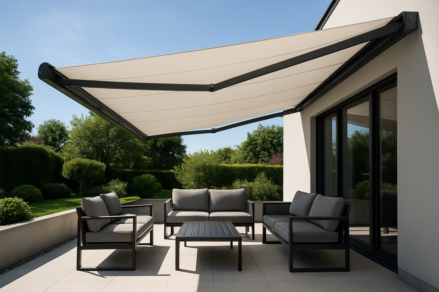 Terraço com sistema de toldo retrátil profissional